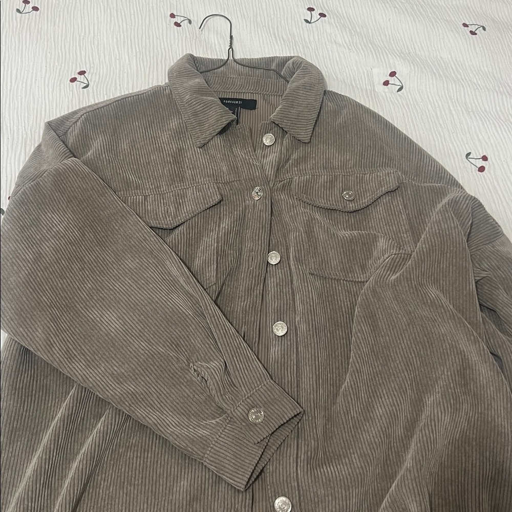 Corduroy Button-Up Shirt with Pockets